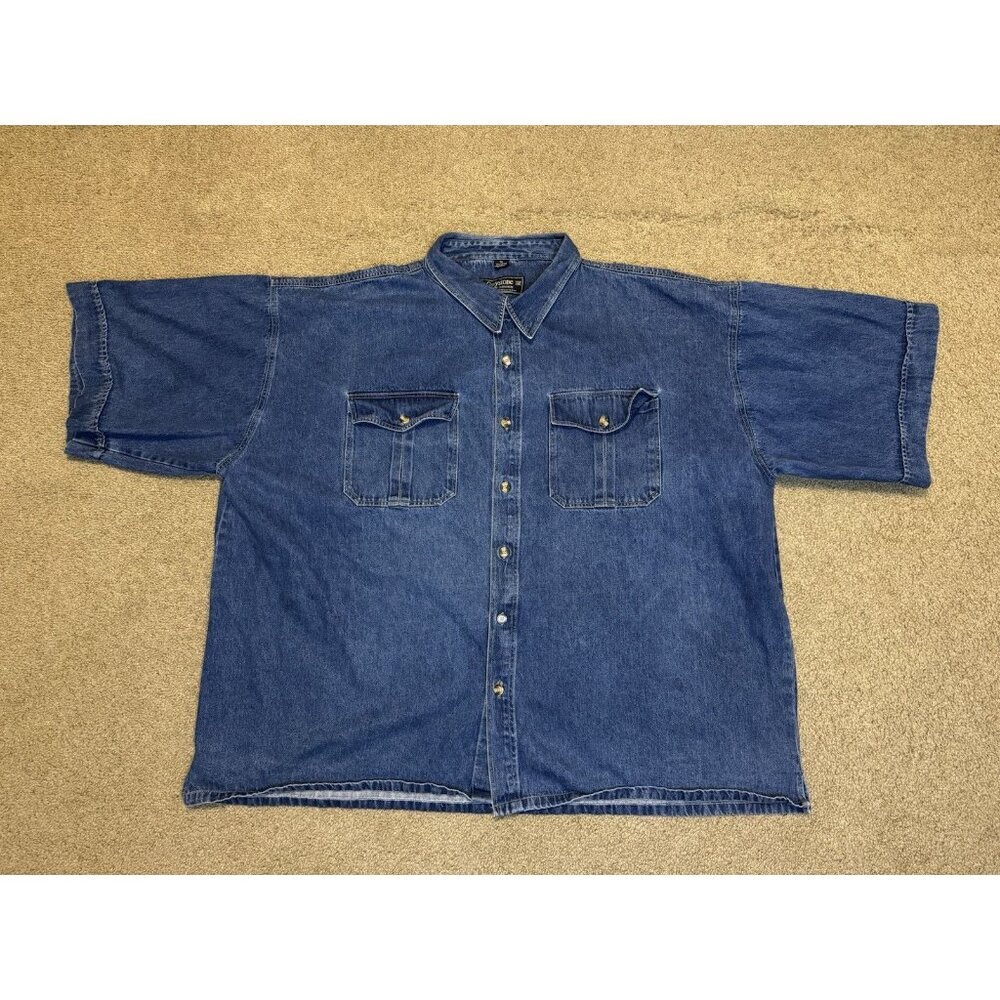 Mens Denim Short Sleeve Button Up Shirt Sz 7X Casual Basic Workwear Pockets Shop